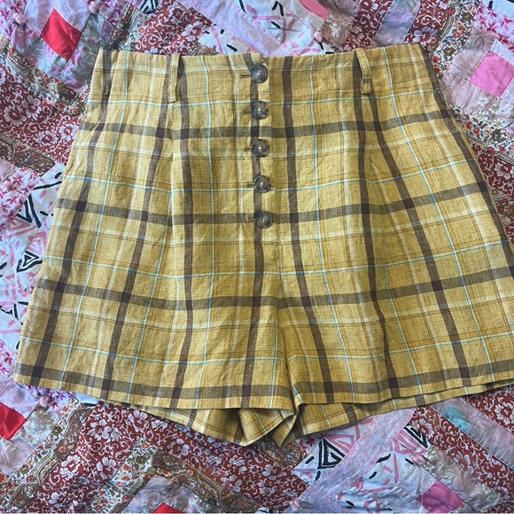 Sezane High Waist Plaid Linen Shorts  10US 42EU - Picture 4 of 7